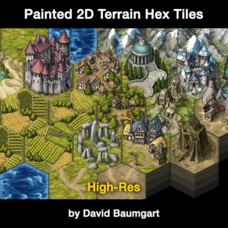 Painted 2D Terrain Hex Tiles, High-Res